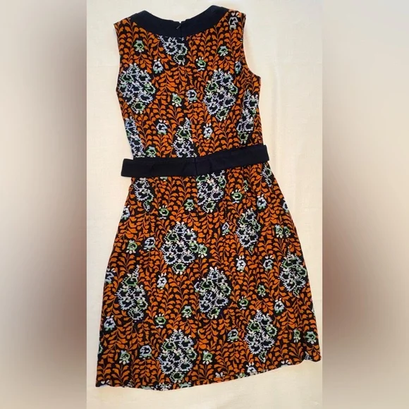 Tory Burch Melanie Linen Floral Sheath Dress Navy Orange Sleeveless Size 10 - Picture 4 of 6